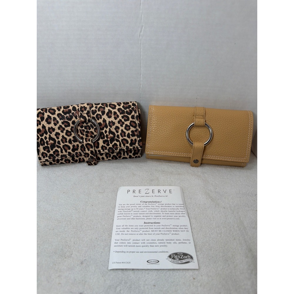 NEW VTG PreZerve Jewelry Organizer Set of 2 Leopard Tan Anti-Tarnish Travel